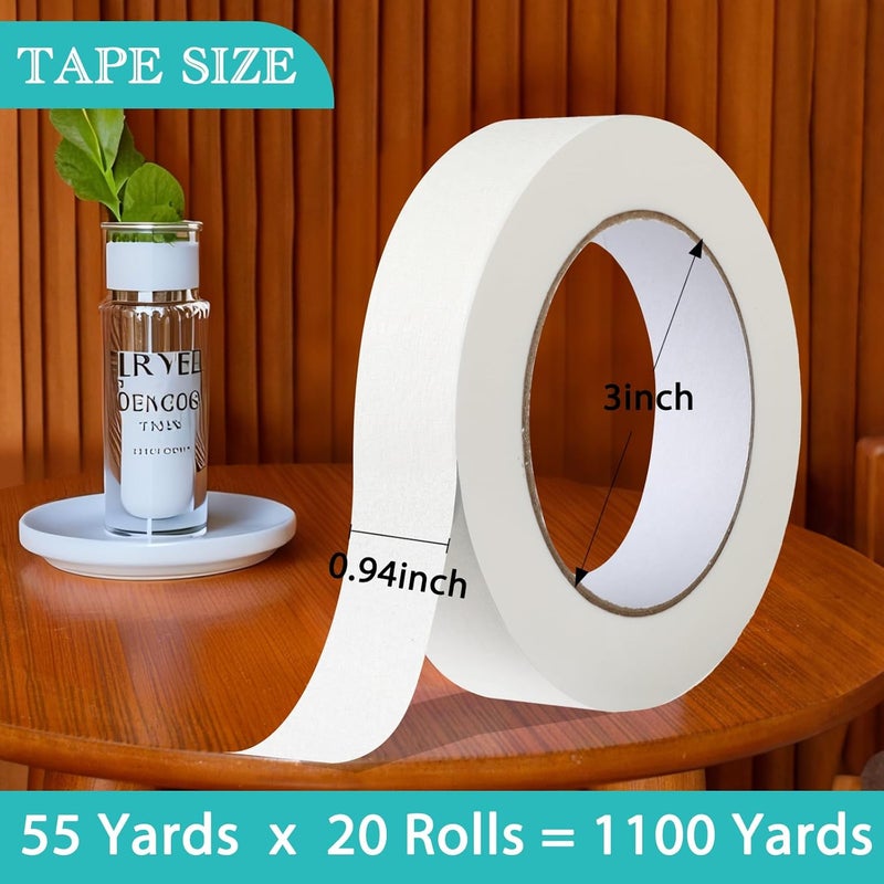 G GEYYANG GEYYANG White Masking Tape Bulk 20 Pack, 1 inch White Painters Tape for Painting, Crafts, Home & Office, Multi-Surface Adhesive Artist Tape (0.94inch x 55yards x 20 Rolls) - Image 2